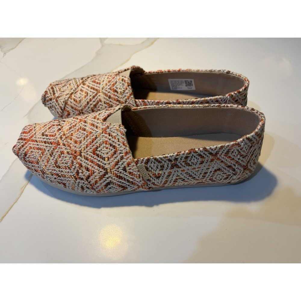 TOMS Women's Orange Geometric Woven Alpargata Slip-On Shoes (Size 8.5)